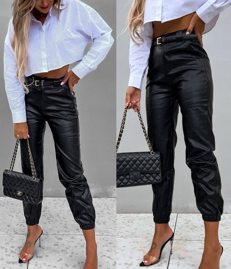 Stylish PU Elastic Leather Pants: Casual Chic