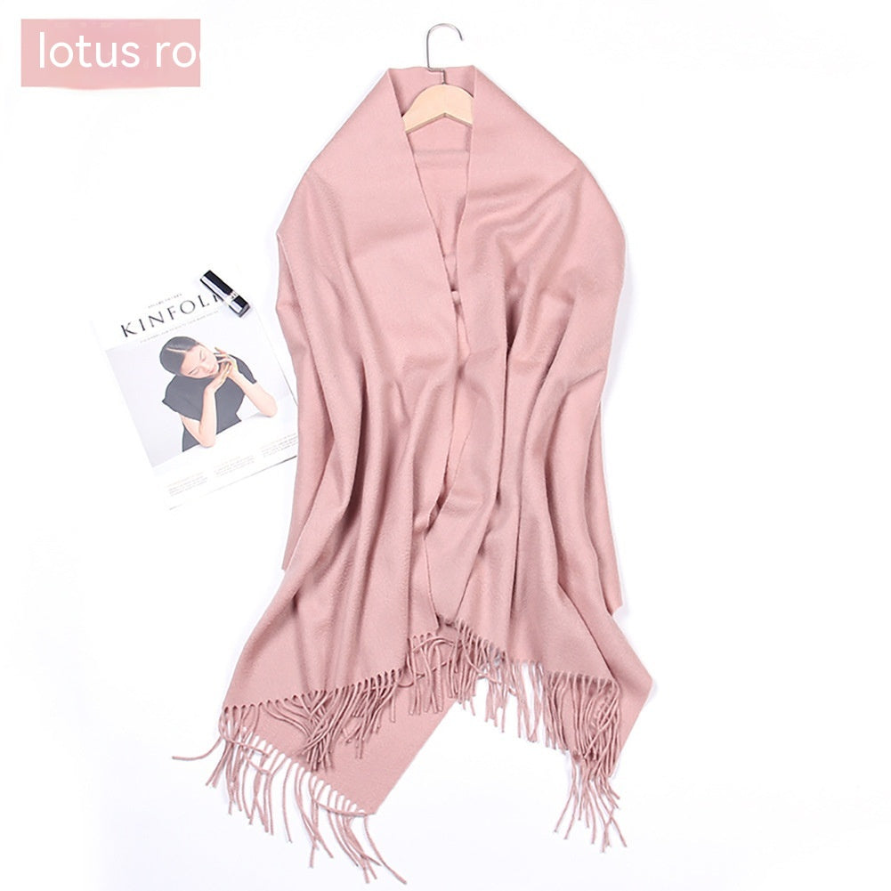 Solid Color Lambswool Fringe Shawl