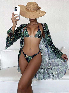 Ladies Hot Tropical, Triangle Bikini Swimsuit with Kimono