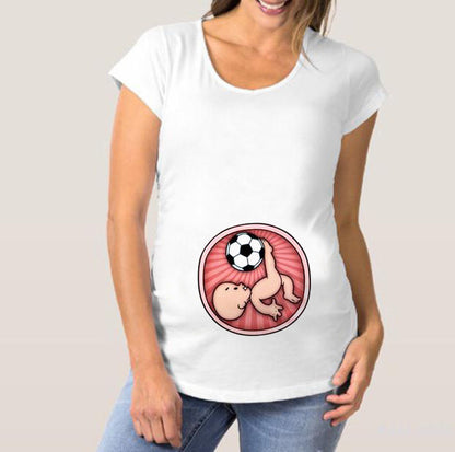 Pregnant Woman T-shirt with printed Baby Kicking Football