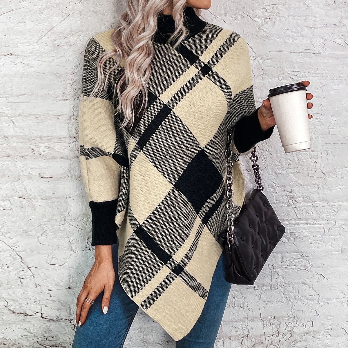 Elevate Your Winter Style Ladies High Neck Checkered Shawl