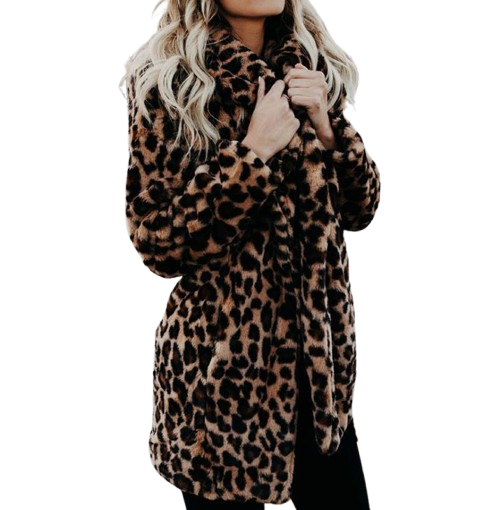 Leopard Artificial Faux Fur Women Winter Coat