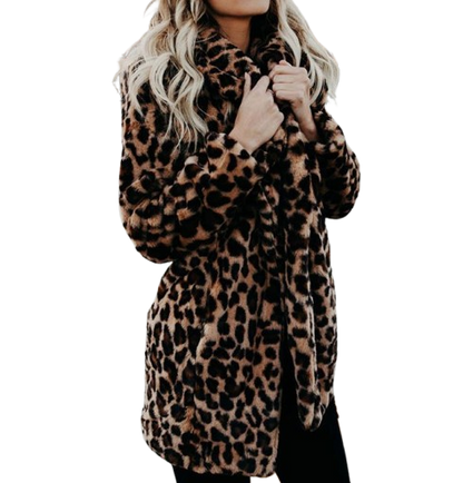 Leopard Artificial Faux Fur Women Winter Coat