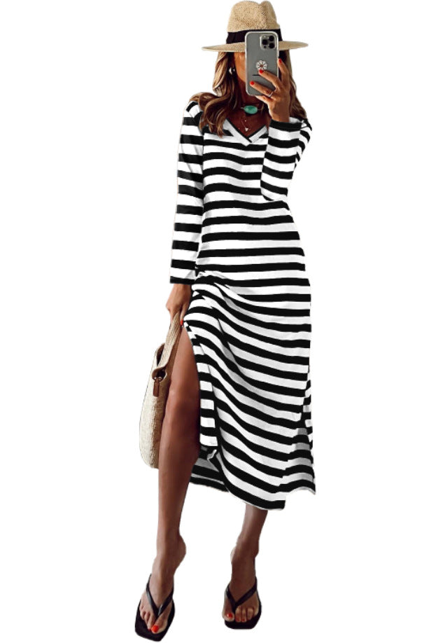 Ladies Spring/Summer Long Sleeve Slit Loose Printed Dress