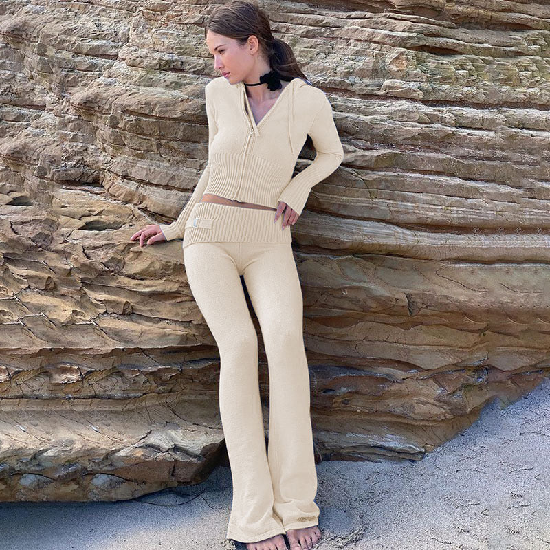 Ladies Knitted Hooded Trouser Suit