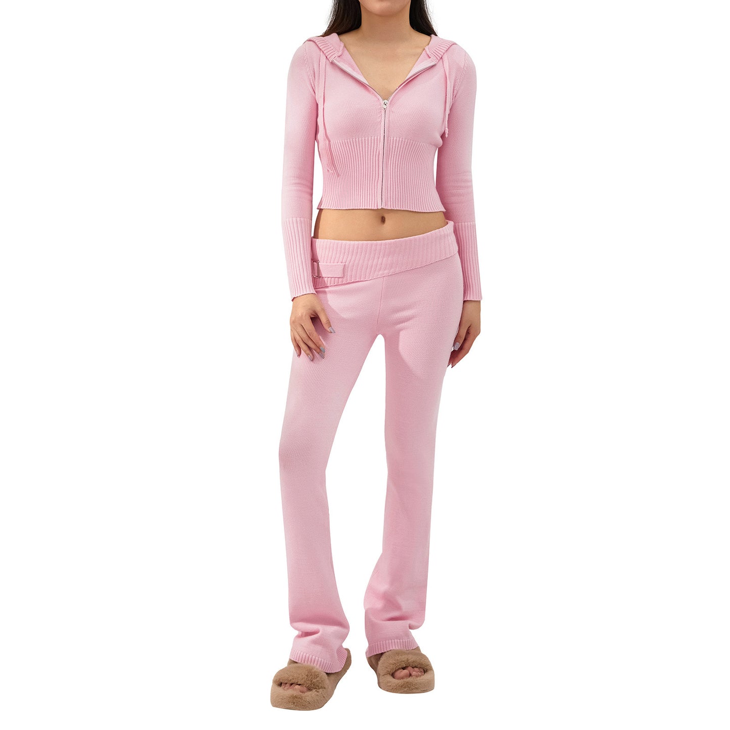 Ladies Knitted Hooded Trouser Suit