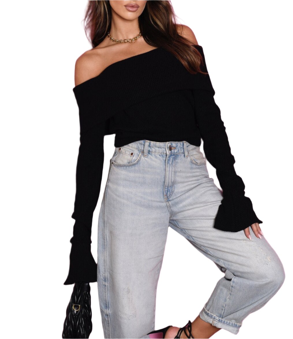 Black Chic Off-Shoulder Knit Top