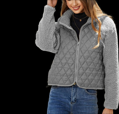 Ladies Diamond Pattern Zipper Plush Coat