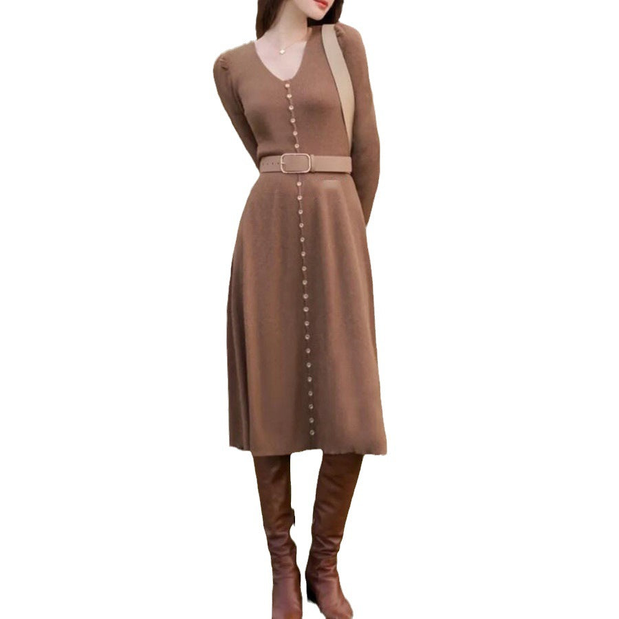 Elegant Chic Comfort Brown Knitted Dress 