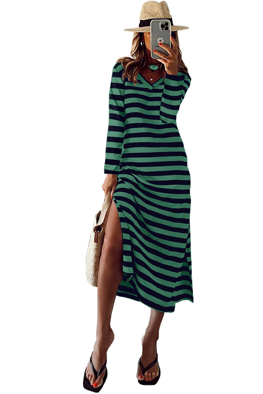 Ladies Spring/Summer Long Sleeve Slit Loose Printed Dress