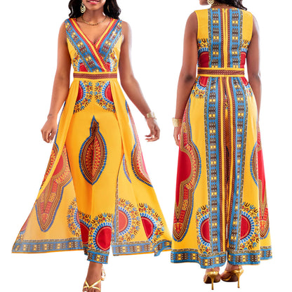 Moroccan Style Digital Print V-neck Jumpsuit