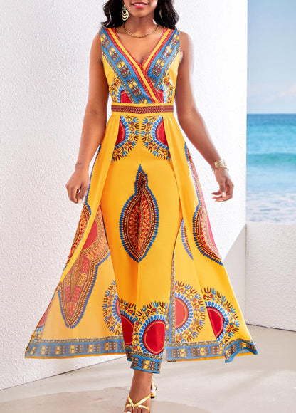 Moroccan Style Digital Print V-neck Jumpsuit