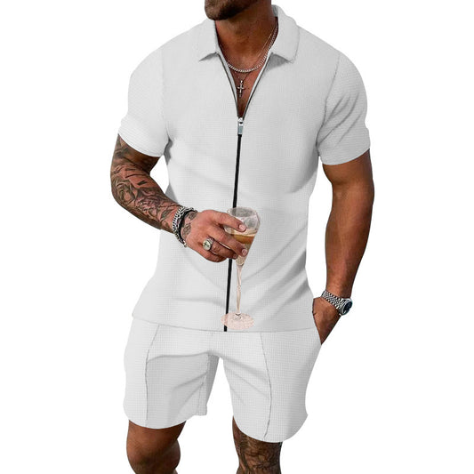 Men's White Short-Sleeved Shirt & Shorts Suit