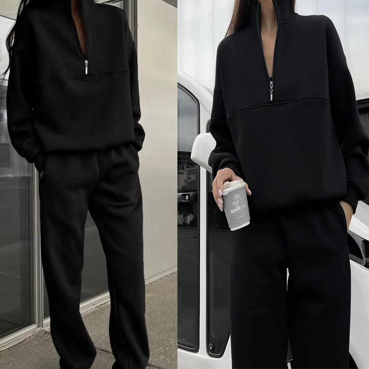 Black Sweater And Trousers Casual Two-piece Set