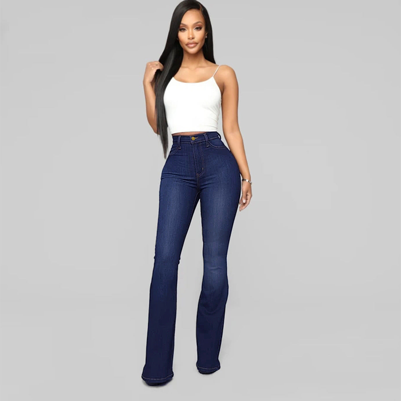 Dark Blue Ladies Classic High Waist Denim Pants