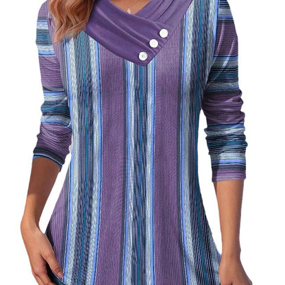 Geometric Contrast Color V-neck Long Sleeve Top