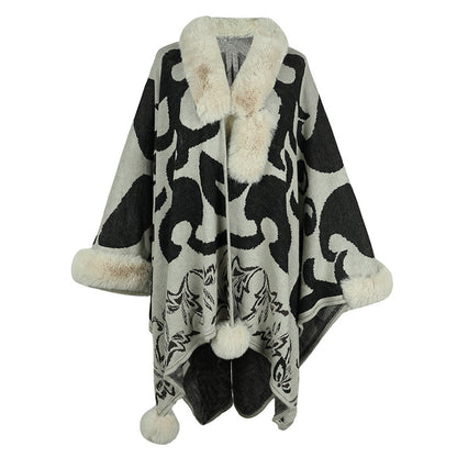 Winter Chic: Fur Patterned Collar Warm Shawl