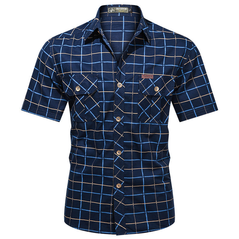 Fashion Men's Short Sleeve Plaid Shirt