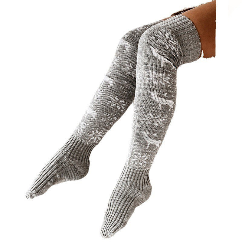 Winter Knitted Elk Snowflake Over-the-knee Long Socks