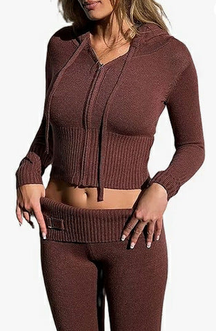 Ladies Knitted Hooded Trouser Suit