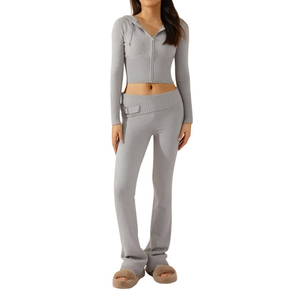 Ladies Knitted Hooded Trouser Suit