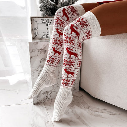 Winter Knitted Elk Snowflake Over-the-knee Long Socks