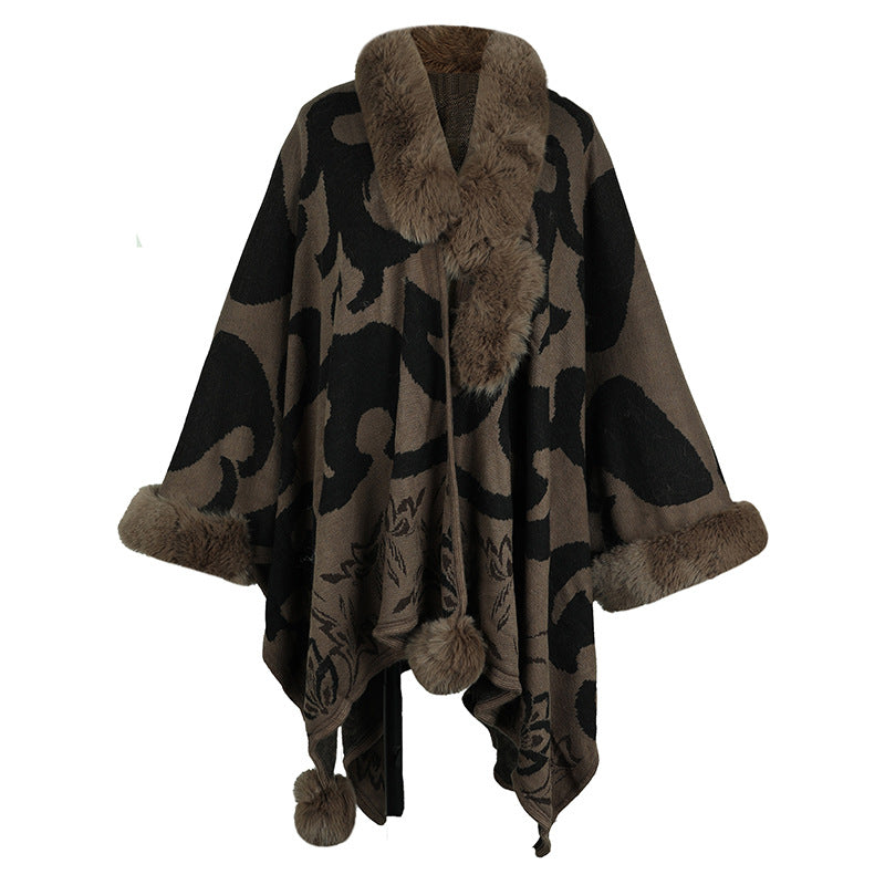 Winter Chic: Fur Patterned Collar Warm Shawl