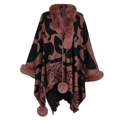 Winter Chic: Fur Patterned Collar Warm Shawl