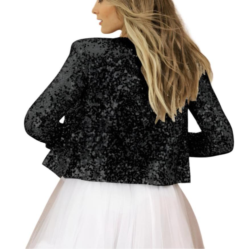 Black Ladies Dazzling Sequined Short Coat