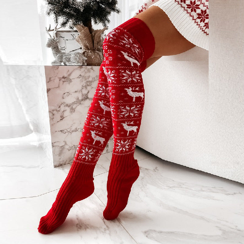 Winter Knitted Elk Snowflake Over-the-knee Long Socks