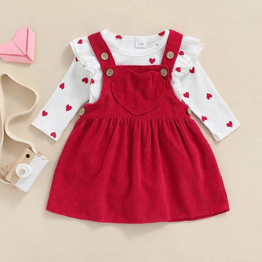 0-18 Months BabyGirl Heart Ruffle Bodysuit & Suspender Skirt