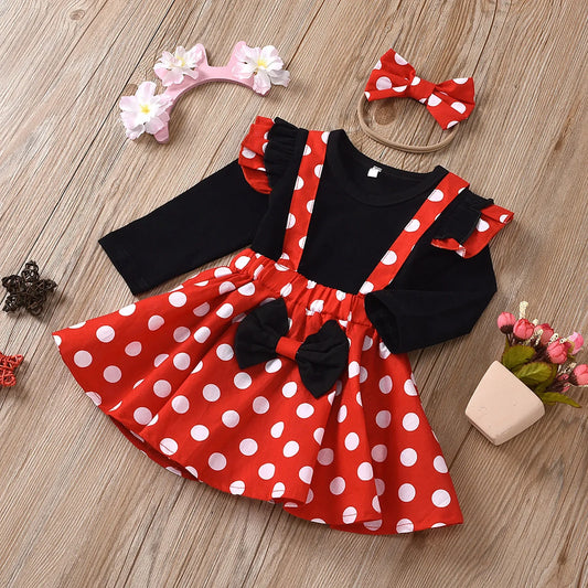 Baby Girl Summer Minnie Dots Skirt & Top Set with Headband