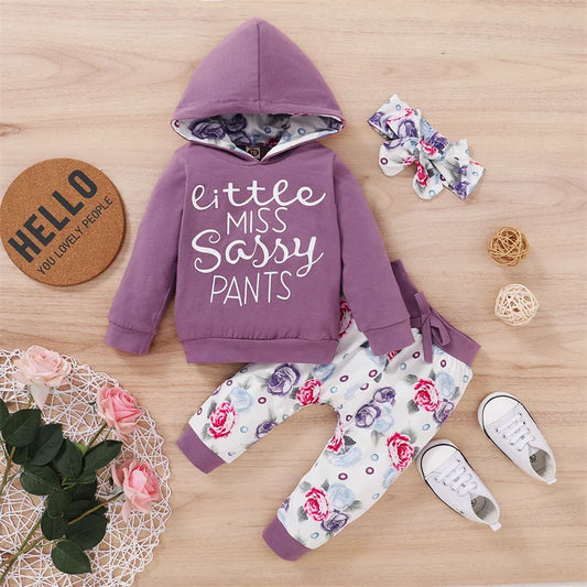 Baby Girl Little Miss Sassy Pants & Hoodie Set with Bow