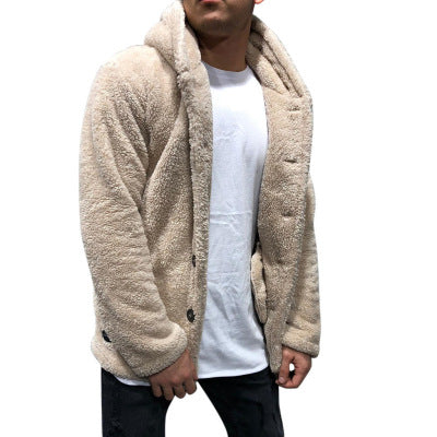 Winter Men's Hooded Jacket Sweater: Solid Color