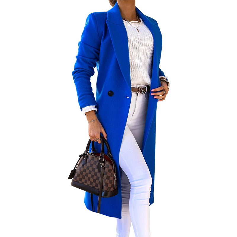 Blue Minimalist Long Sleeve Lapel Button Split Coat