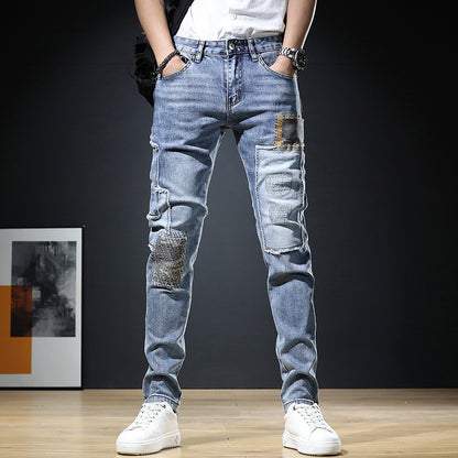 Light Denim Urban Men's Slim Fit Ripped Jeans