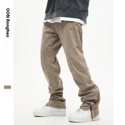 Men's Khaki Retro Wash Denim Casual Pants