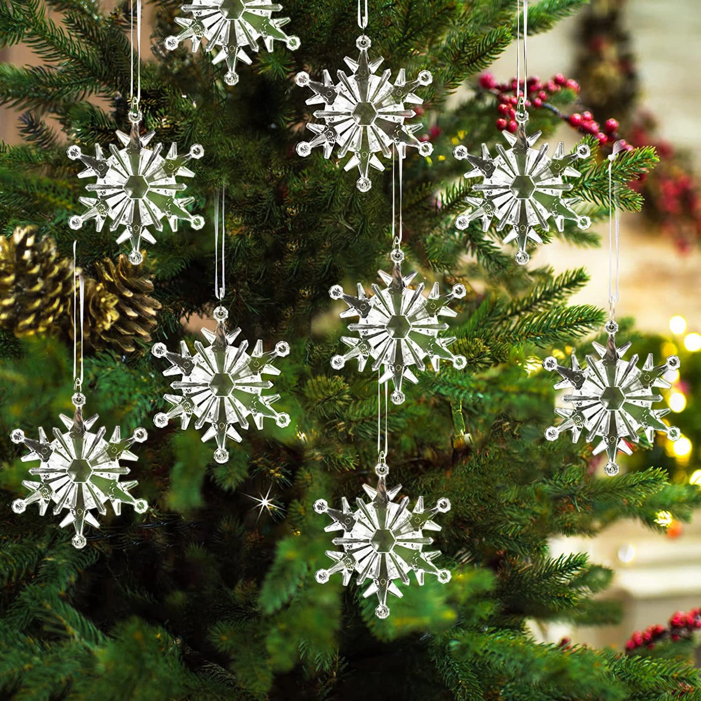 6pc Transparent Snowflake Pendant Christmas Tree Decorations