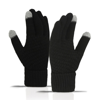 Fleece-lined Wind-proof And Cold Protection Knitted Warm Gloves