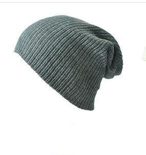 Warm Solid Color Striped Beanie Hat