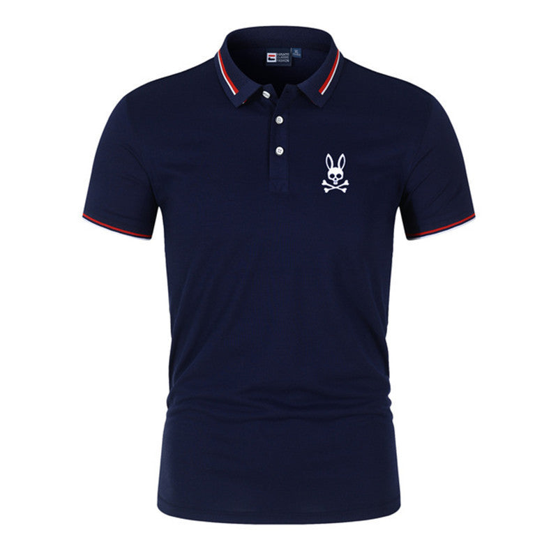 Blue Printed Short-sleeved Polo Shirt