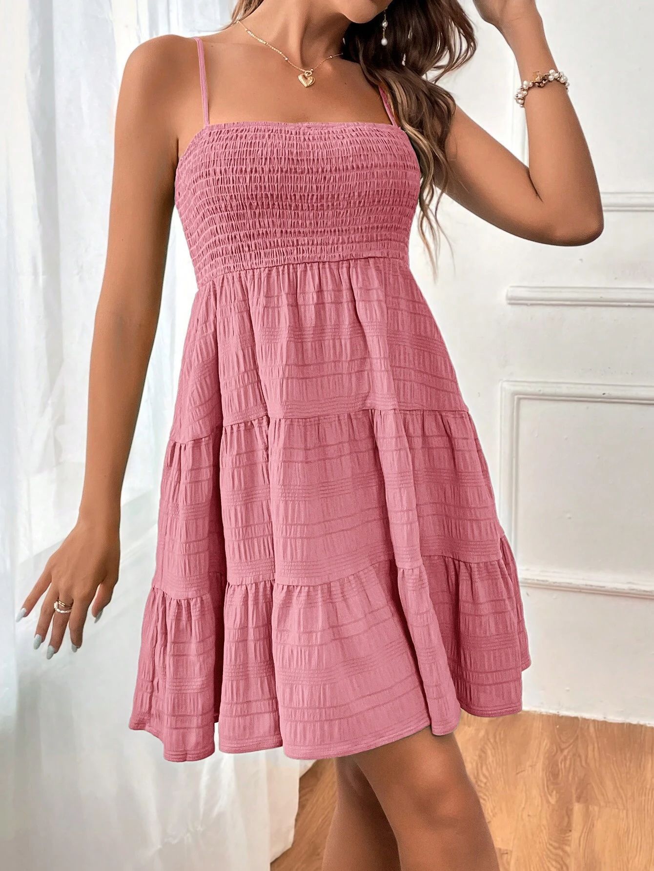 Woman's Summer Square-collar Pleated Dress