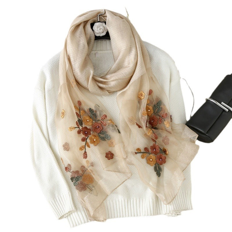 Flower Embroidery Silk Begonia Scarf