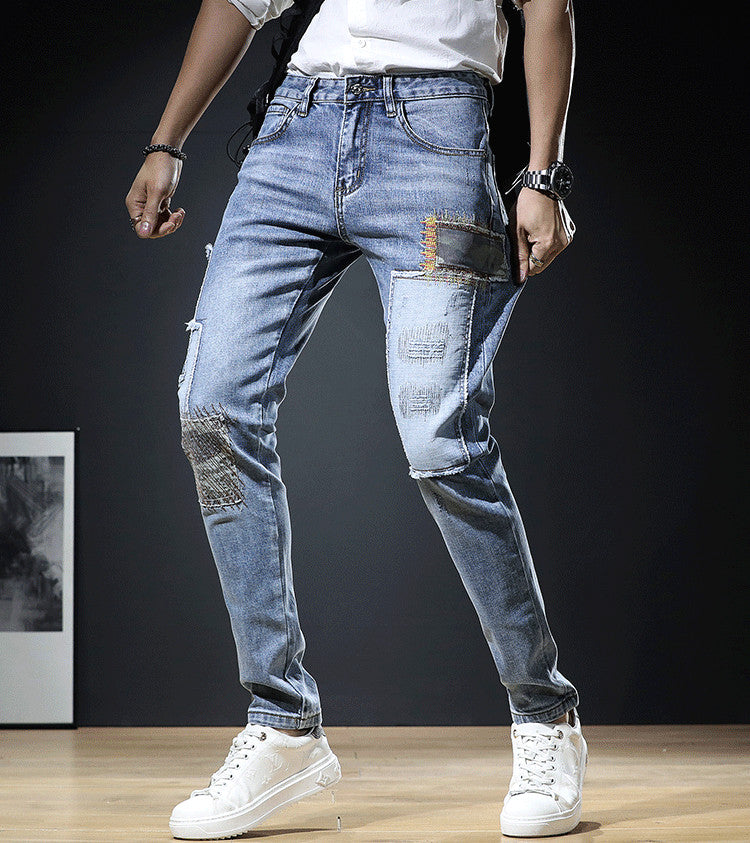 Light Denim Urban Men's Slim Fit Ripped Jeans