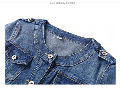 Round Neck Casual Short Denim Jacket