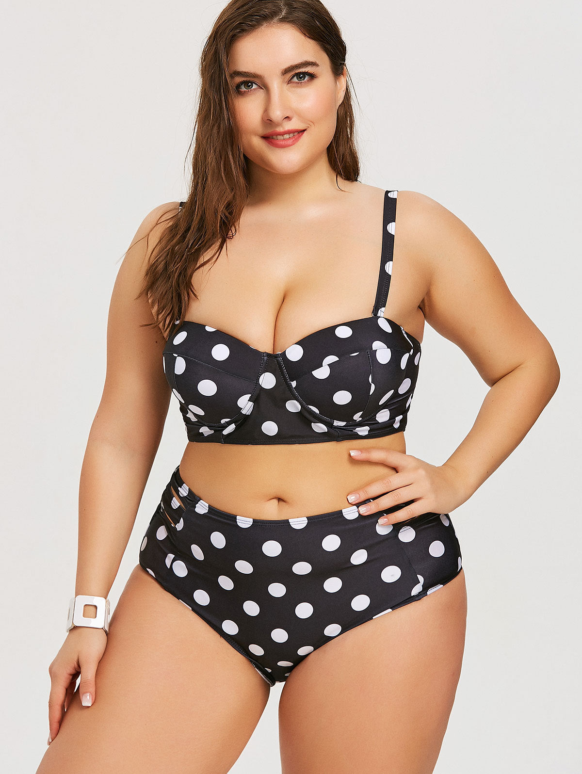 Ladies Plus Size Retro Polka Dot High-Rise Padded Bikini