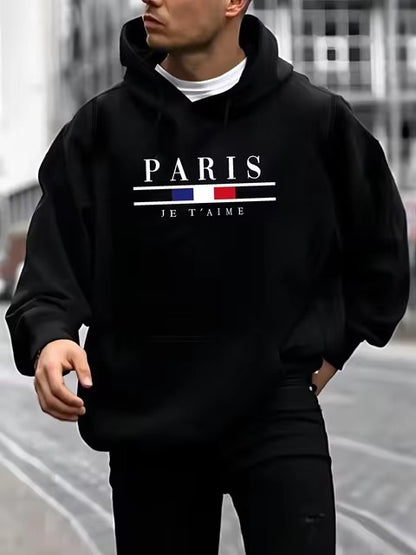 Printed Paris Long Sleeve Fleece Lined Hoodie