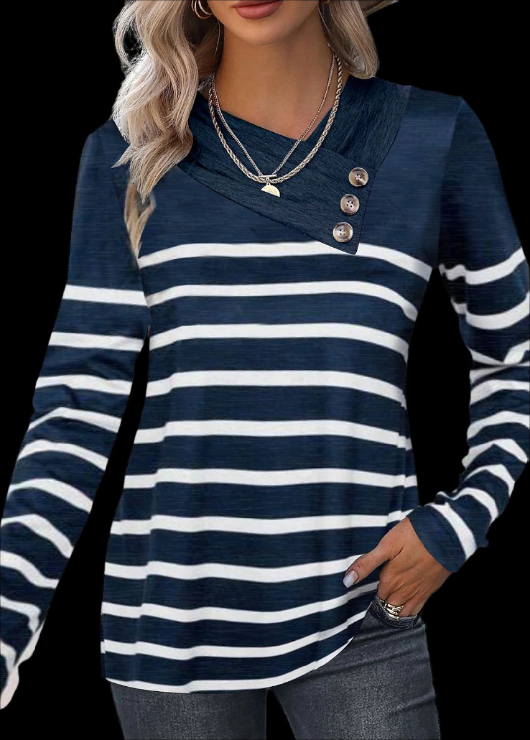 Classic Elegance V-neck Long Sleeve Top