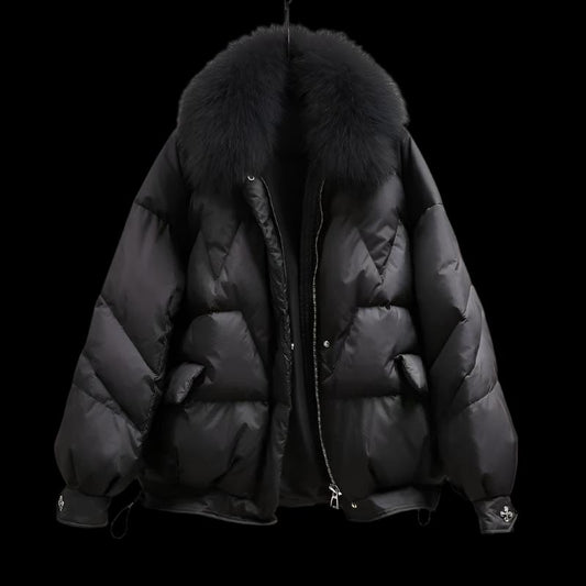 Plus Size Winter Cotton-Padded Coat with Fur Collar