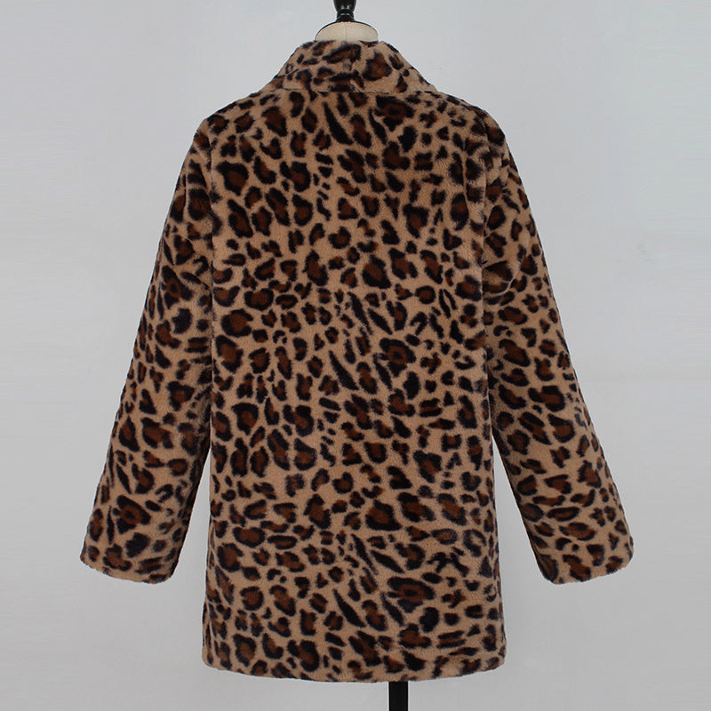 Leopard Artificial Faux Fur Women Winter Coat